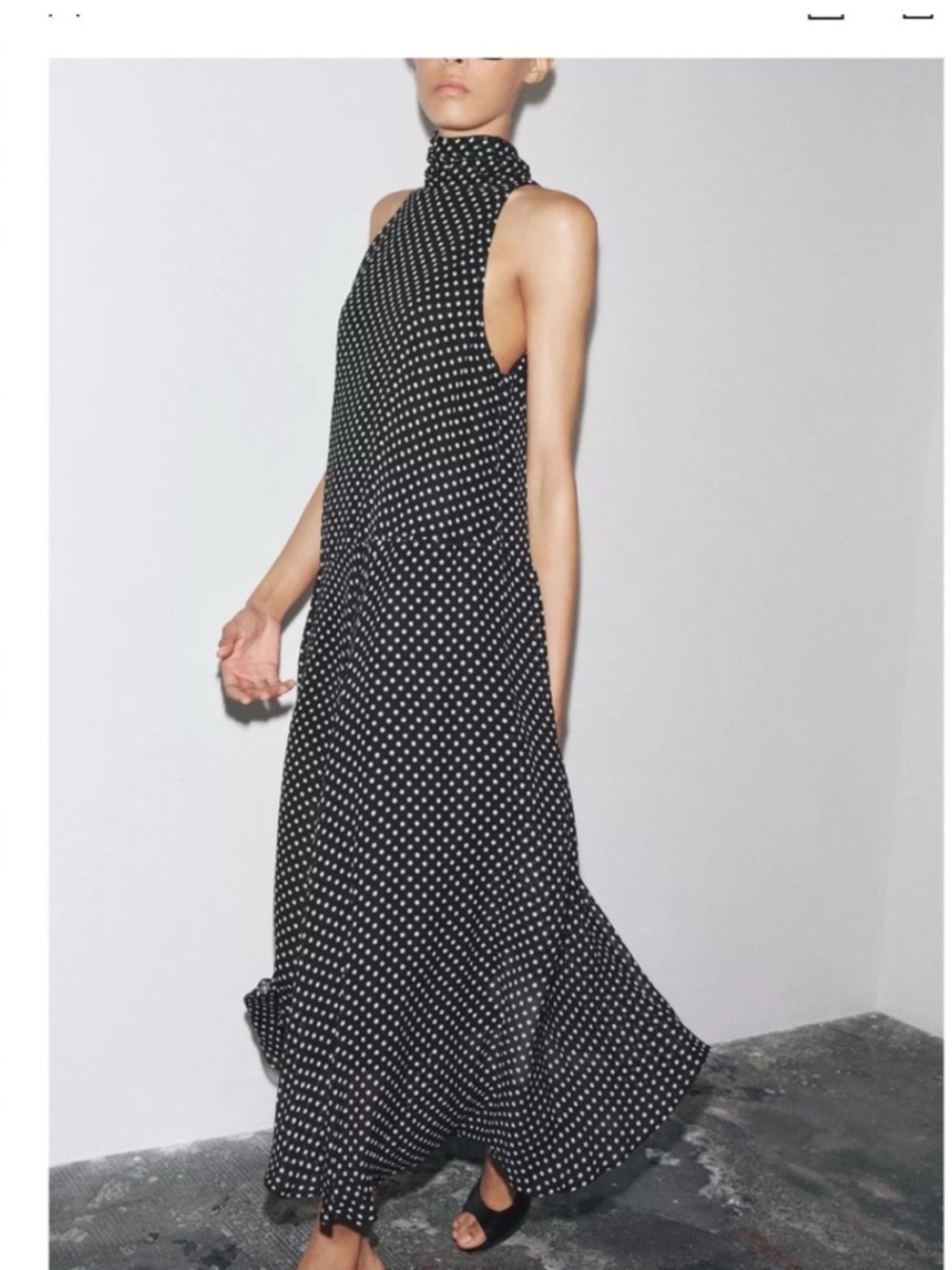 Zara Sleeveless High-Neck Black Polka Dot swing Dress size small
